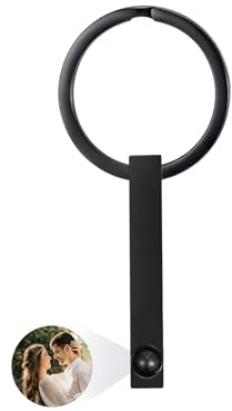 Gamtic Personalised Photo Projection Keyrings - Custom Circle Keychain with Picture Inside for Men Women Customizable Engraving Name Bar Vertical Jewelry Gifts for Dad Friend Couples