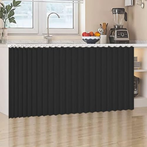 Generisch Staubdichte Vorhänge Für Offenes Regal Leinenmaterial Wasserdicht, Schrank Vorhang Zum Schieben Schrankvorhang Küche Selbstklebend Mit Gleitschiene, Vorhang Schatten,Schwarz,W50cm/H90cm