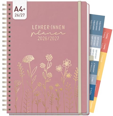 Häfft® Lehrerplaner 2026/2027 Maxi Deluxe A4+ Fine Flowers Rosé | Großer Lehrerkalender & Schulplaner 26/27 mit Spiralbindung für Grundschule, weiterführende Schulen & Referendariat