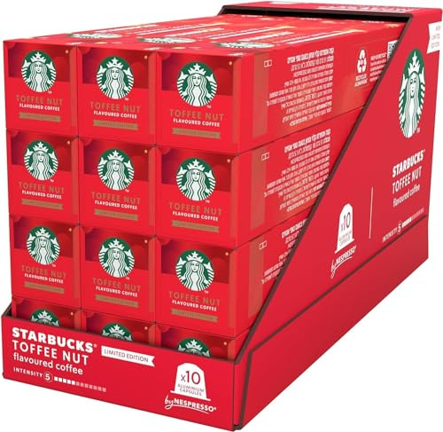 STARBUCKS Toffee Nut Flavoured Coffee Capsules by Nespresso, Blonde Roast Coffee, Pack of 12 x 10 Pods (120 Capsules)