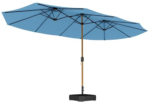Outsunny Parasol de Jardin Double 5 x 3 m avec Base Incluse Manivelle Bleu