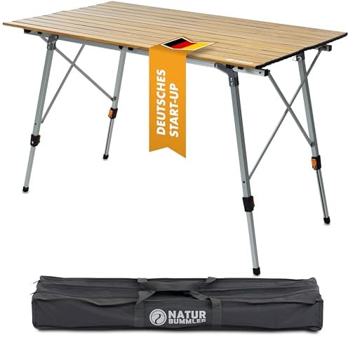 NATURBUMMLER Campingtisch klappbar höhenverstellbar [SOLID-LITEC+] federleichter Aluminium Klapptisch mit Anti Rostschutz - Faltbarer Outdoor Tisch Angeltisch Picknick Beistelltisch klein (XL 2.0)