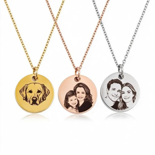 Buangenv Kette mit Bild Personalisiert Kette mit Foto Fotogravur Bildgravur | anhänger mit bild, personalisierte geschenke für Damen Mutter Vater Kinder Hund Katze,fotogeschenke,namenskette,fotokette