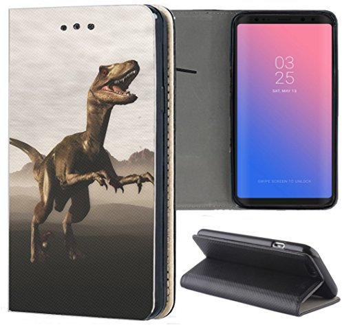 Hülle Samsung Galaxy J5 2016 Premium Smart Einseitig Flipcover Flip Case Handyhülle Samsung J5 2016 Duos Motiv (517 Dinosaurier Raptor Dino Braun)