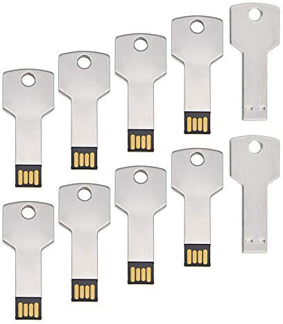 Clé USB 8Go Forme de Clé 10 Pièces Uflatek USB 2.0 Argenté Cle USB Nouveauté Mémoire Stick Étanche Thumb Drive Stockage de Données Externe pour Cadeau