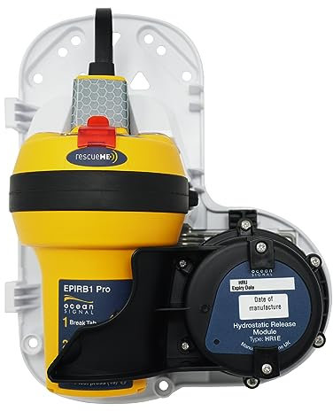 Ocean Signal rescueME EPIRB1: 406 MHz GPS Notfunkbake – ABO-frei mit Cospas-Sarsat MEOSAR & 121,5 MHz Peilsignal – Wasserdichter SOS-Seenotsender für Marine – Inkl. Halterung für manuelle Auslösung