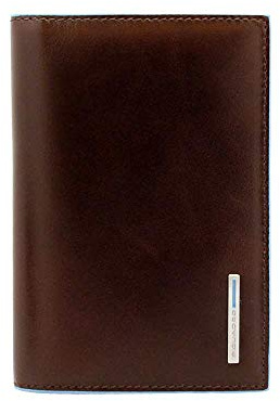 PIQUADRO - Porta Passaporto 9 cm Blue Square in Pelle - Unisex - Mogano | Formato viaggio, Elegante e Professionale, Compatto, Trasferte