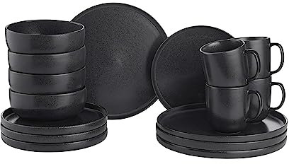 BUTLERS Geschirrset 4 Personen CASA NOVA Steinzeug Geschirr Set 16-tlg. Kombiservice modern | Tassen Schalen Kuchenteller Speiseteller | reaktive Glasur | Mikrowellen- & spülmaschinenfest