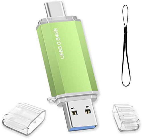 USB Stick 64 GB, Typ C USB Stick 64GB USB 3.0 Typ C Speicherstick OTG USB Flash Laufwerk 2-in-1 Memory Stick für Tablet, PC, Computer, MacBook, Android Handy (Grün)