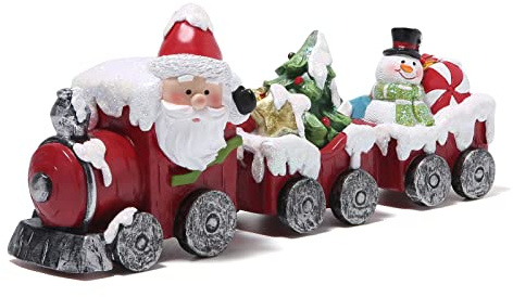 Hodao Christmas Train Figurines with Santa, Tree & Snowman – Mini Resin Tabletop Decorations for Home, Indoor Holiday Decor, Lovely Ornaments & Gift