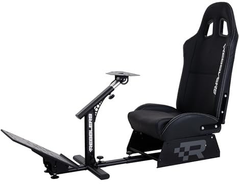REBBLERS GT SIM Racing Cockpit mit klappbarem Schalensitz für Rallye-, GT- und Formel-Rennen | inkl. Bodenmatte | kompatibel mit Allen Lenkrädern und Pedalen | für PC & Konsole