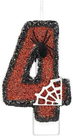 Geburtstagskerzen Zahlen 4, Spider Thema Kerzen Geburtstag, Schwarz Rot Silber Pailletten Personalisierte Kuchendeko, Tortendeko 4 Geburtstag für Kinder Jungen Mädchen Geburtstags Jubiläum