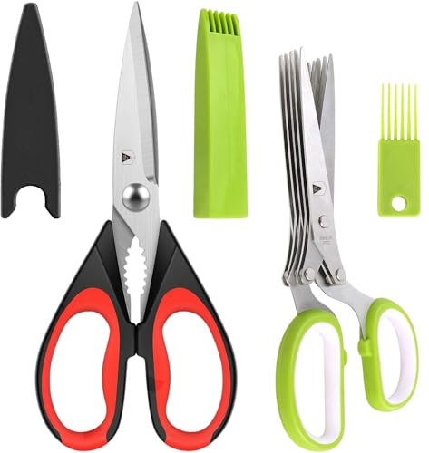 HOMELY COZY X2 Paire de Ciseaux Cuisine en Acier Inoxydable Multifonctions avec Capuchon de Protection - Ciseaux Bureau - Ciseau Pizza - Ciseaux Herbes Aromatiques - Ciseaux Poisson - Gadget Cuisine