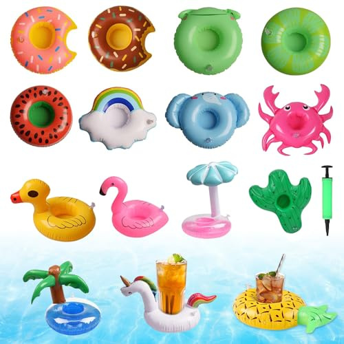 mizikuu 15 Pezzi Portabibite Gonfiabile, Supporto per Bevande da Piscina Portabevande Multifunzione Bevande a Bordo Portabicchieri per La Festa in Piscina sulla Spiaggia