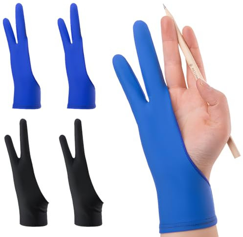 YOCDNOV Lot de 4 Gants de Dessin pour Affichage Graphique – Gants d'artiste antisalissure, pour Artistes, antifouling, élastiques, pour Main Droite et Gauche (Noir + Bleu)
