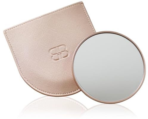Beautifect Miroir de voyage grossissant x 10 – Miroir compact transparent pour sacs à main, maquillage de précision et pince à épiler – Portable avec étui en cuir végétalien