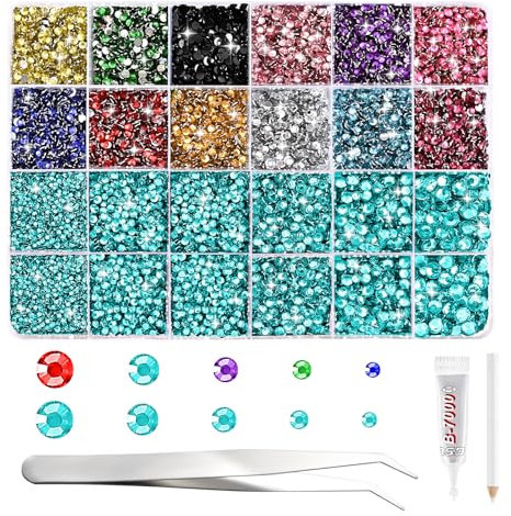 NACHLYNN 35700 Pcs Resin Rhinestones Kits Colorful & Light Blue Flatback Round Jelly Rhinestones with Tweezers Pen 2-6mm Bedazzling Non Hotfix Crystal Gems for Nail DIY Crafts Face Tumblers