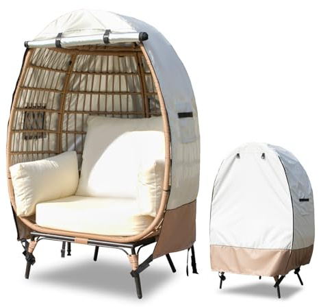 okcool Outdoor Egg Chair Cover,Waterproof Egg Chair Cover with Zipper for Wicker Patio Basket Chair(Beige & Brown,Fits 43 L *25 W*55.1 H Egg Chair)