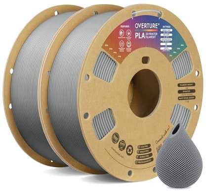 OVERTURE PLA Filament 1.75mm PLA 3D Printer Filament, 2kg Cardboard Spool (4.4lbs), Dimensional Accuracy +/- 0.02mm, Fit Most FDM Printer(Light Gray*2)