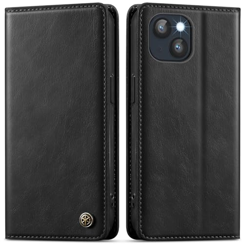 GUCASBE Handyhülle für iPhone 14 Klapphülle Hülle Leder | Premium PU Leder, 3 Kartenfächer + Geldscheinfach, Ständer, Brieftasche Flip Case, RFID Blockierung, Stoßfest, Schwarz