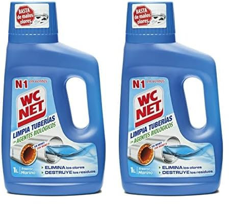¿Tuberías lentas? Wc Net Limpia Tuberías con agentes biológicos es la solución. Eficaz con restos de jabón y grasas. 950 + 50 ml gratis (Paquete de 2)