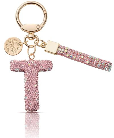 MORSUNBELA porte clef, Lettre porte clé T, Porte clef initiale Porte clé rose T, Porte clef femme Porte-clés pour fille