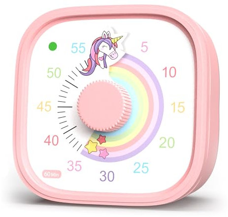 Visueller Timer für Kinder – Einhorn Regenbogen – Zeitmanagement-Tool – 60 Minuten Countdown – Fördert Konzentration & Produktivität – Für Schule, Spielen, Lernen, Zähneputzen – Bunt & witzig