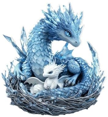 YORISMAL Figurine de Dragon en Cristal Bleu et Blanc Bohème 2D en Acrylique pour Décoration de Bureau et de Maison