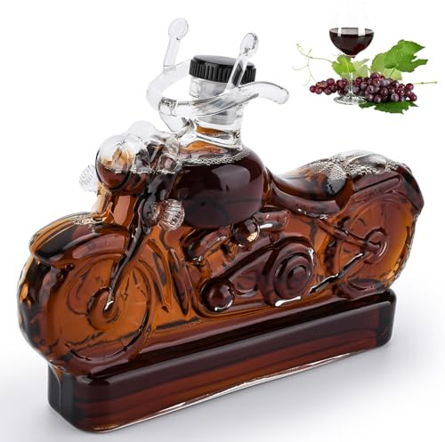 BBWELL Decanter per whisky in bottiglia di vetro a forma di motocicletta,distributore di whisky e vino a forma di motocicletta,bottiglie di vino vuote creative,regalo per uomini appassionati di whisky