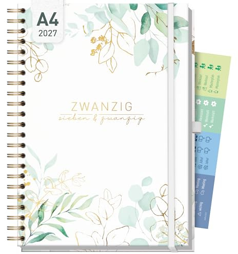 Häfft® Business-Timer Kalender 2027 A4 - Planer Blattgold | 1 Woche 2 Seiten, Buchkalender Wochenkalender mit 30-Minuten-Intervallen & 120 g/m²-Premium-Papier, Hardcover Terminkalender