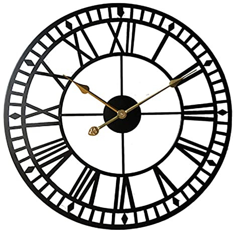 LXYAYY Outdoor Clock Garden Clocks, Retro Roman Numeral Simplicity Iron Art Battery Operated Silent Outside Clocks 40Cm(Color:Black)