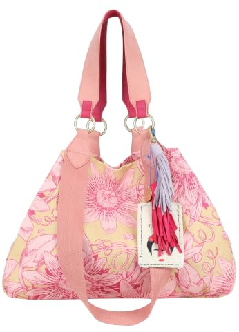 Fritzi x Frida Kahlo Izzy Medium Limited Bloom Handtasche Damen Shopper Schultertasche Canvas Druckknopf Innenfach Reißverschlussfach Alltag Reisen Freizeit 30 x 43 x 16 cm – Gelbrosa, Grünrosa