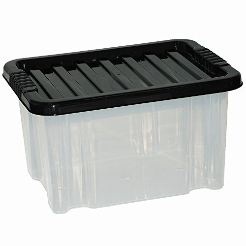 CrazyGadget Large Big Plastic Storage Clear Box with Lid Strong Stackable Container Made In U.K. - Set of 5 (24L)
