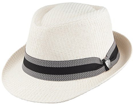 Dorfman Pacific Toyostroh Trilby Hut mit gestreiftem Hutband - Elfenbeinfarben - L
