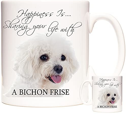 KAZMUGZ Bichon Frise Mug, Happiness is Sharing Your Life with A Bichon Frise. 11oz Ceramic Mug. Gift for Bichon Frise Mums and Dads