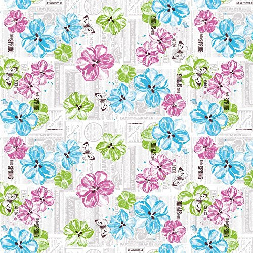 Sovie Home Tischdecke Hello Spring in PINK-TÜRKIS, Linclass® Airlaid, 80x80 cm, 1 Stück, Aquarellblüten auf dekorativem Zeitungsprint für frühlingshafte Tischdeko