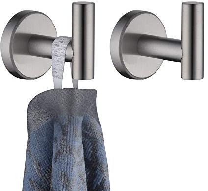 JQK Bathroom Towel Hook, Coat Robe Clothes Bath Wall Hooks for Kitchen Garage, 2 Pack Brushed Finish, A1160-BN-P2