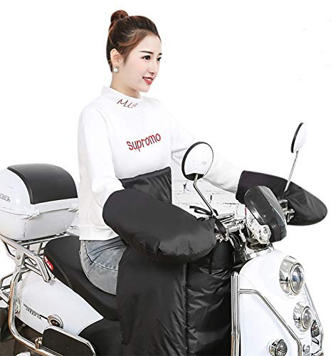 Gants Moto Hiver Automne Universel - Manchon Poignées de Guidon Imperméable Anti-Vent/Froid - Moufles de Protection Thermique Doublure Velours Chaud - Protège-Mains pour Scooter Homme Femme, Noir