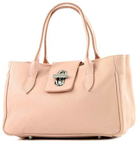 modamoda de - TL03 - ital Kleine Tragetasche aus Leder, Farbe:Glattleder Pastellrosa
