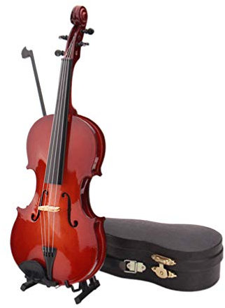 EXCEART Miniatur Geige Holz Mini Violine Musikinstrument Modell Puppenhaus Modell Ornament mit Ständer Koffer für Puppenhaus Home Büro Tisch Deko 8cm