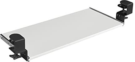 FIX&EASY Support coulissant pour clavier ordinateur souris avec tablette tiroir et pince noir, plateau 600X300mm blanc décor, glissières galvanisé 300mm avec verrouillage pour bureau et pc table