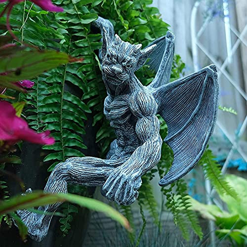 LIUSHI Gartenfigur Drache Wasserspeier Zaun Deko Figuren Hängend, Gargoyles Figuren Garten Klein, Gartendeko Vintage Landhaus, Harz 20×20×15cm