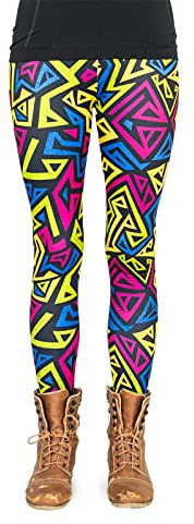 cosey - Neon Line Leggings - knallige Farben- in verschiedenen Leuchtend bunten Designs (Einheitsgröße) (Retro Lines)