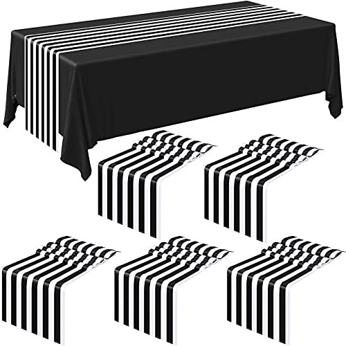 6 Stück gestreifter Tischläufer aus Polyester, Tischdekoration, 30.5 x 274.5 cm, modernes gestreiftes Design, Tischläufer, elegante Dekoration für Innenveranstaltungen, Familienessen, Schwarz, Weiß