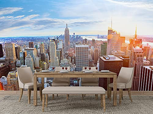 Oedim Fototapete Vinyl-Aufkleber New York Skyline bei Sonnenuntergang, 150 x 100 cm, Vinyl-Aufkleber für Zimmer, Wanddekoration