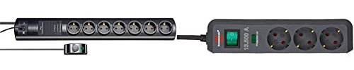 Brennenstuhl Primera-Tec Comfort Switch Plus 19.500A Überspannungsschutz-Steckdosenleiste 7-Fach schwarz & Eco-Line 13.500A Überspannungsschutz-Steckdosenleiste 3-Fach anthrazit 1,5m,5 Polybeutel