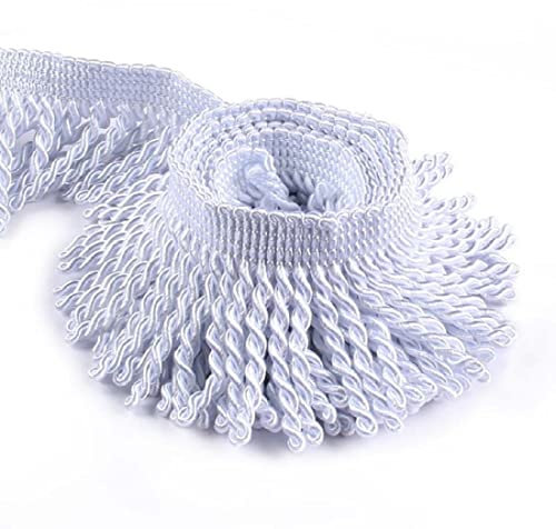 Yalulu Bullion Fransenborte, 3 Meter Polyester Metallisierte Fransen Bullion Fransenband Dekoborte für Vorhänge, Sofa, Handwerk & Dekoration (Weiß)