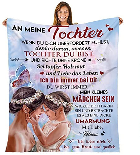 Kuscheldecke für Meine Tochter, An Meine Tochter Decke von Mama, Mutter Tochter Decke mit Spruch Deutsch (150 * 220-mom Daughter)
