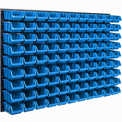 Lagersystem Wandregal 1152 x 780 mm | 99 stck. Box | Stapelboxen Schüttenregal Sichtlagerkästen | Extra Starke Wandplatten | Regal Erweiterbar | Werkstattregal Lagerregal Werkstattwandregal Steckregal