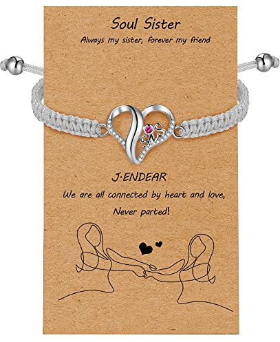 J.Endéar Schwester Herz Armband Silber 925 für Damen Mädchen Schwester Beste Freundin, Handgefertigter Kordel Verstellbares Armband Freundschaft Geschenk mit Themenkarte, Grau